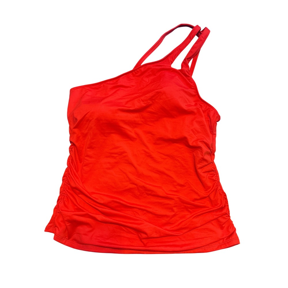 NEW La Blanca Red Keyhole One Shoulder Tummy Control Tankini Top US 14